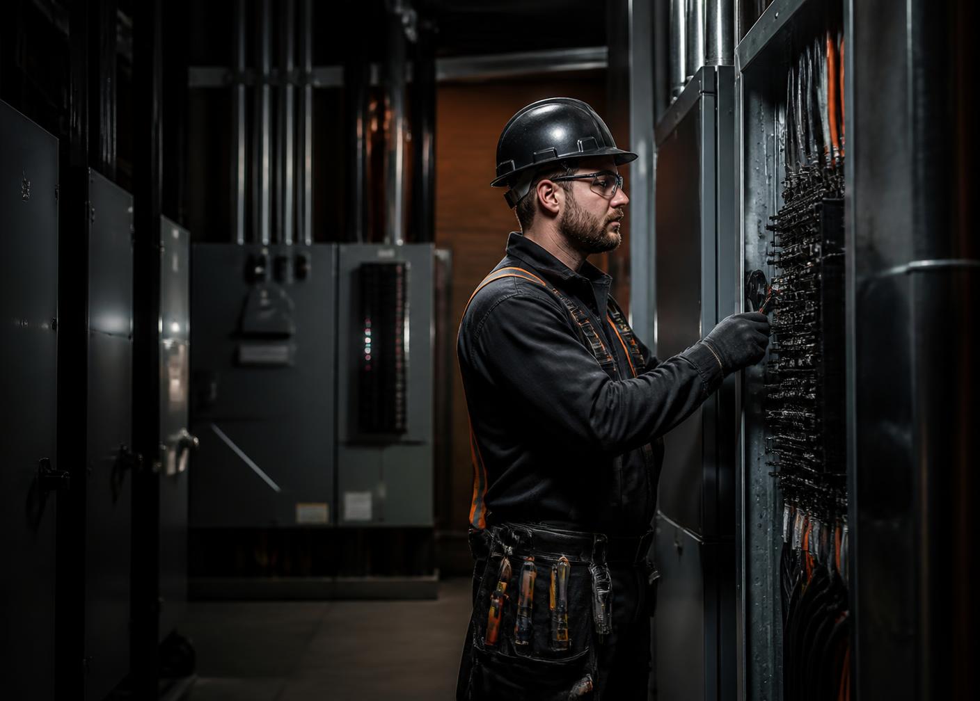 Electrician servicing a commercial panel